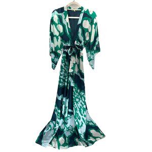 DHELA London Silk Kimono Kaftan Maxi Dress Boho Size 8